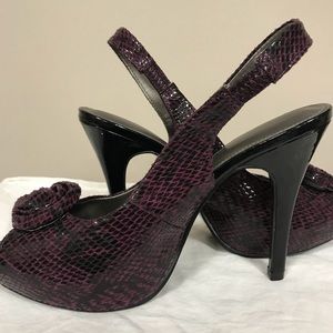 Purple and Black Snakeskin Peep Toe Slingback Heel